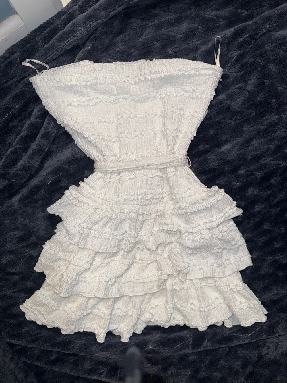 Strapless White Ruffle Tiered Mini Dress- new without tags